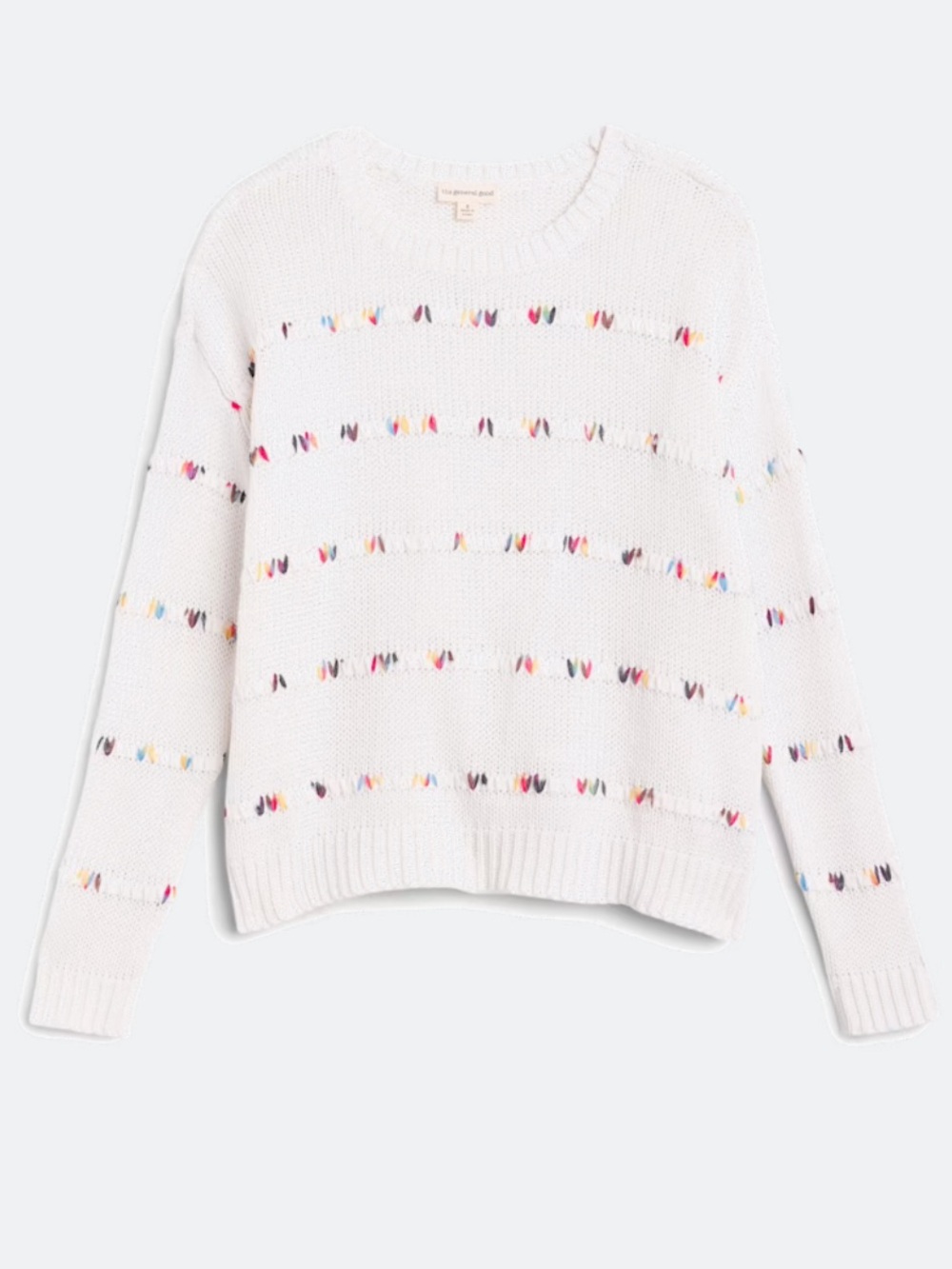 The General Good Cream Knit Sweater with Multicolor Accent Stitching